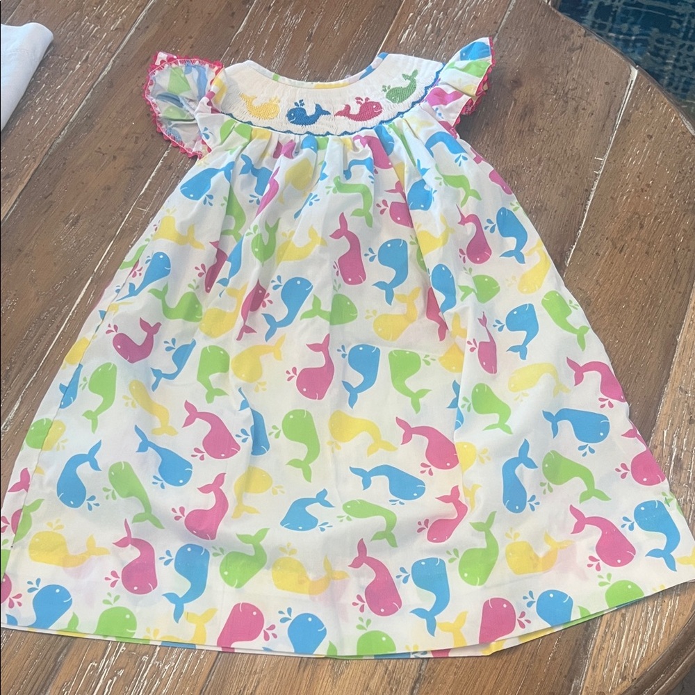 Colorful Smocked Whale Print Dress